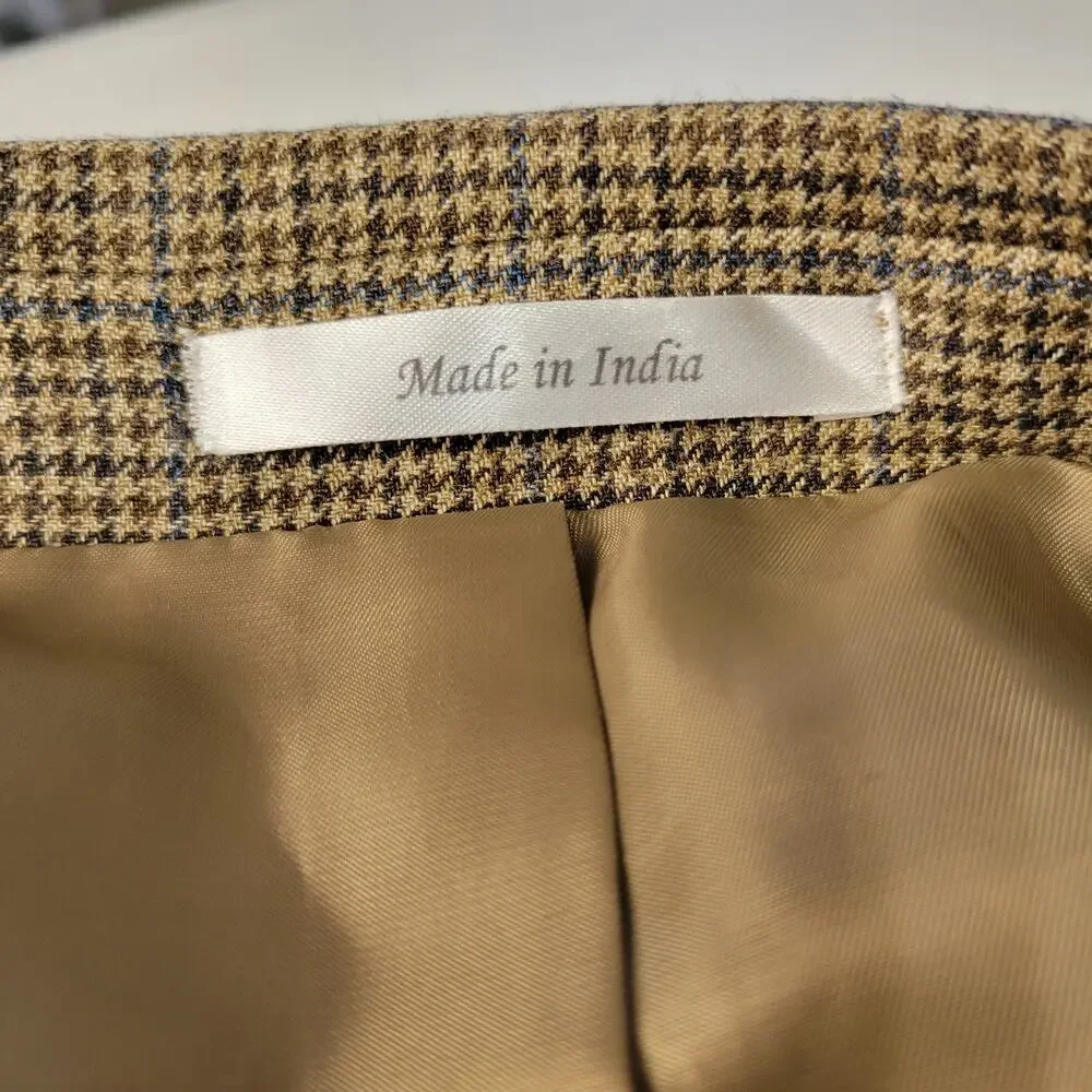 Ralph Lauren LRL Blazer Silk Wool Micro Houndstooth 50R Brown Academia Business